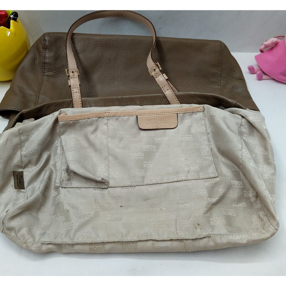 Michael Kors Jet Set Taupe Leather Pockets Double Handle Tote Shoulder Bag - Picture 11 of 14